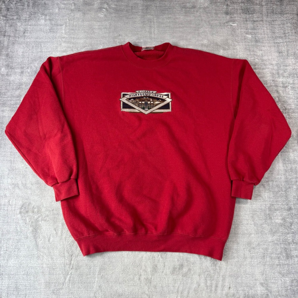 Wilderness Lodge Sweatshirt Men XL Red Disney Embroidered Vintage 90s Crewneck